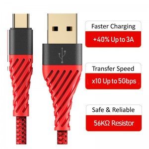 USB C kábel 3.0, C típusú USB kábel Gyors töltésű USB-mobiltelefon kábel a Samsung Galaxy S8, S9 Plus, 8. megjegyzés, LG v20, G6, G5, v30, Google Pixel 2 XL, Nexus 6-3 Pack Red